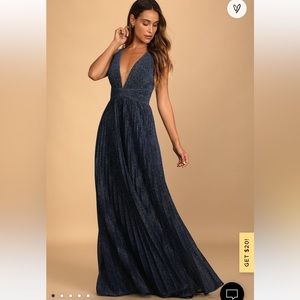 Lulus | Especially Stunning Blue Sparkly Pleated Maxi Dress